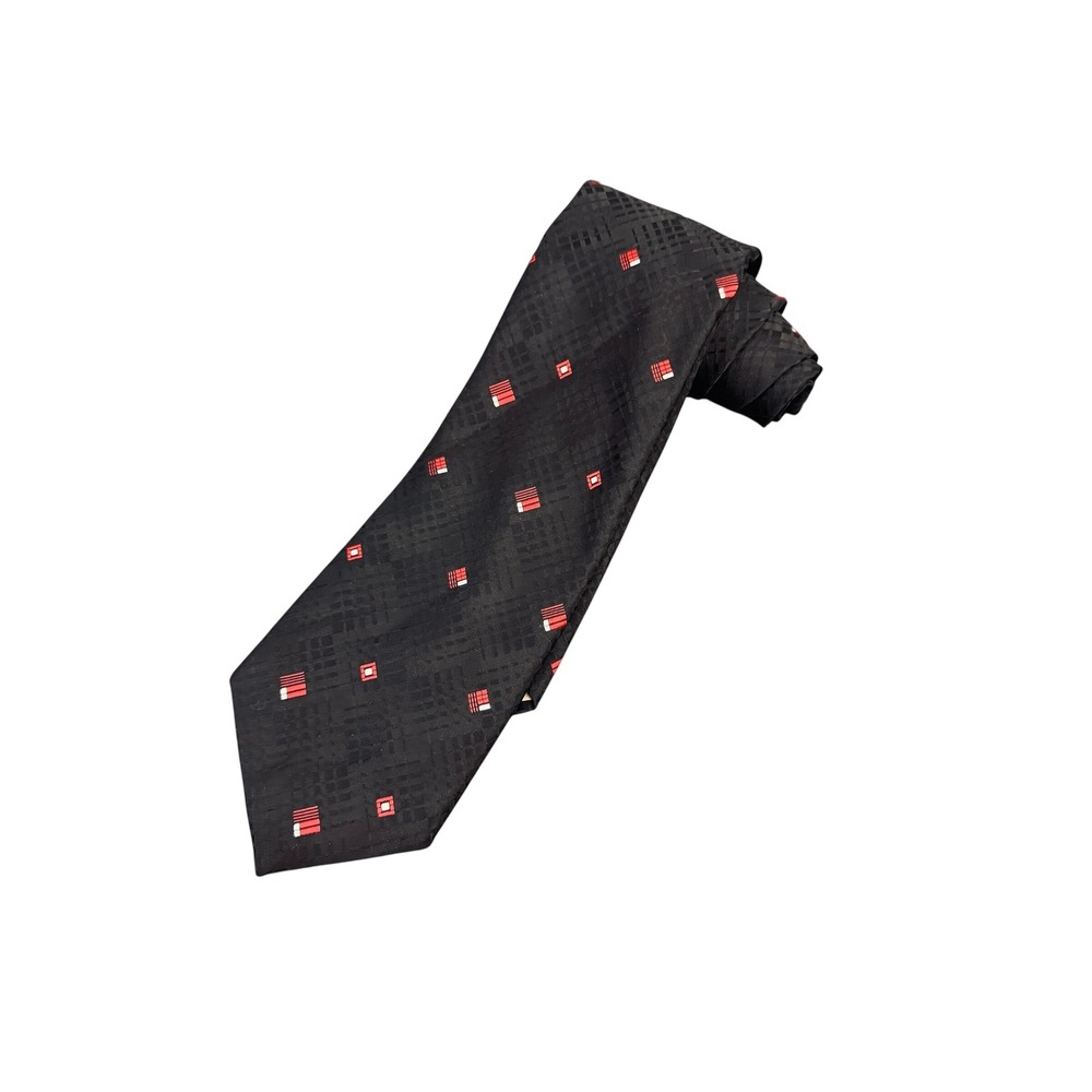 Christian Dior Necktie Mens Black Red Geometric Cravates Polyester Vintage 90's